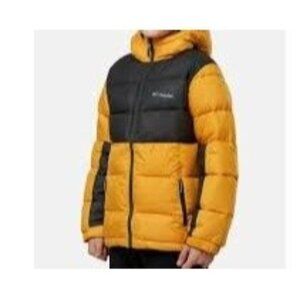Columbia Mens Yellow & Black Hooded Puffer Jacket Omni-Heat Size M 100% Polyeste